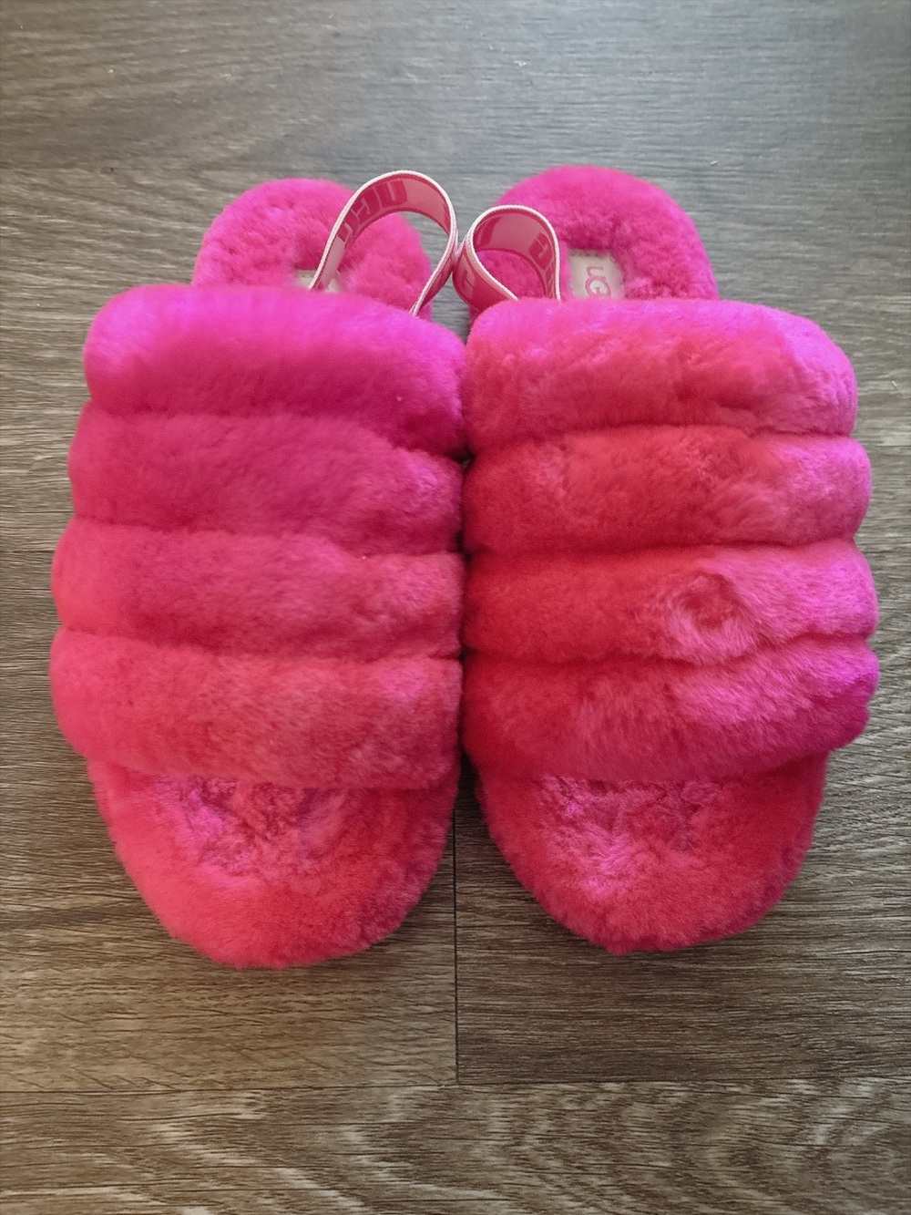 UGG Pink Plush Fluff Slide with Heel Strap